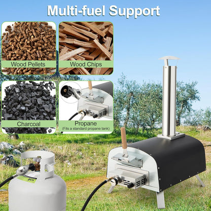 Giantex Pizza Oven Outdoor, Propane and Wood Fired Pizza Maker with 13" Pizza Stone, Pizza Peel, Gas Burner with Regulator, Built-in Thermometer, Portable Pizza Oven for Camping Backyard Party