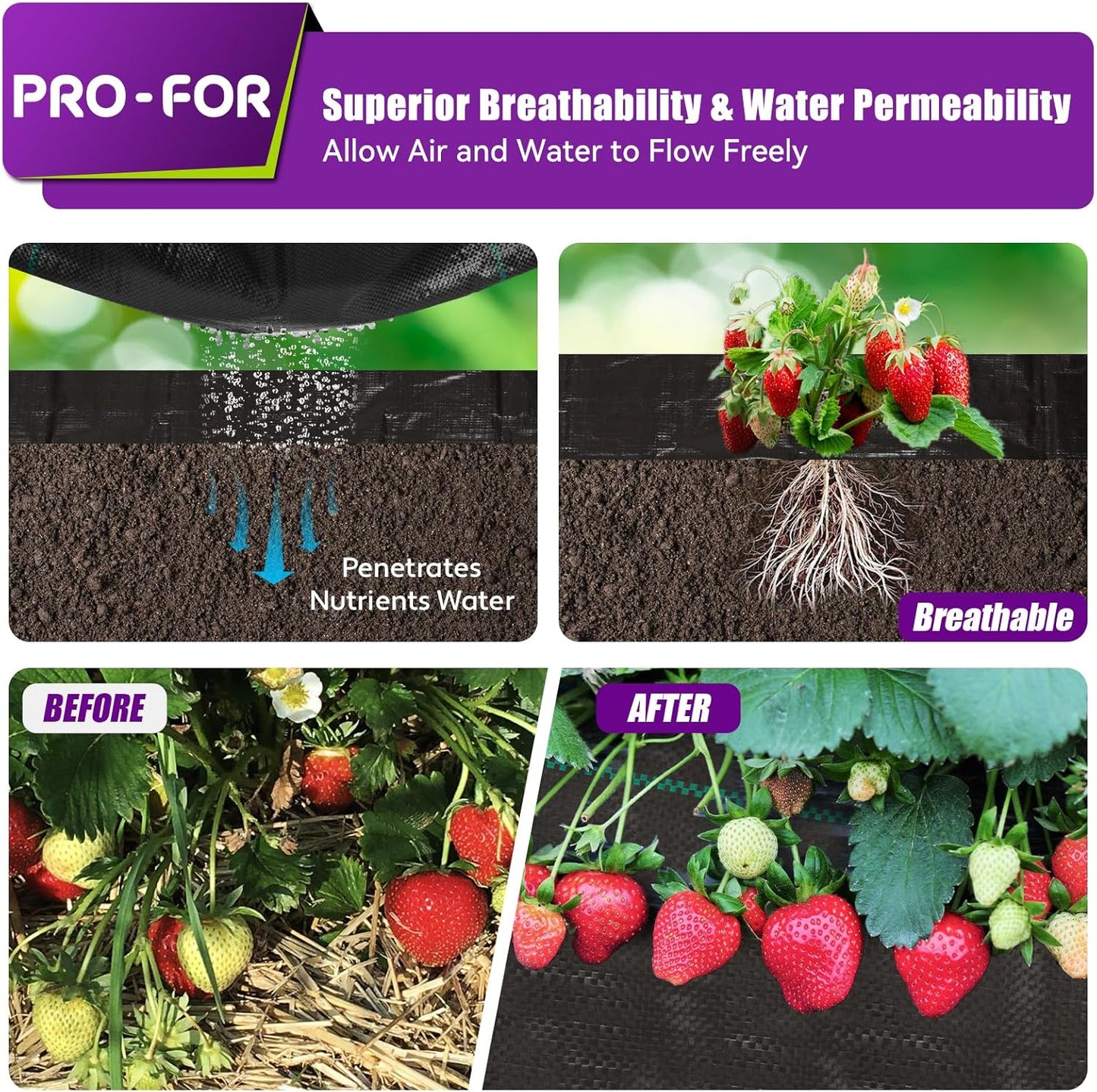 Heavy Duty Weed Barrier Fabric 4ft x 50ft, Landscape Ground Cover for Gardens & Driveways, Premium Weed Control with 10 U Shaped Staples