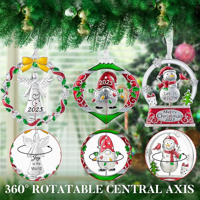 Laraine Christmas Tree Ornaments – 2025 Decorative Rotation Hanging Pendant of Car Charm Holiday Keepsake Gift Home Decor (3 Pieces Set (2025))