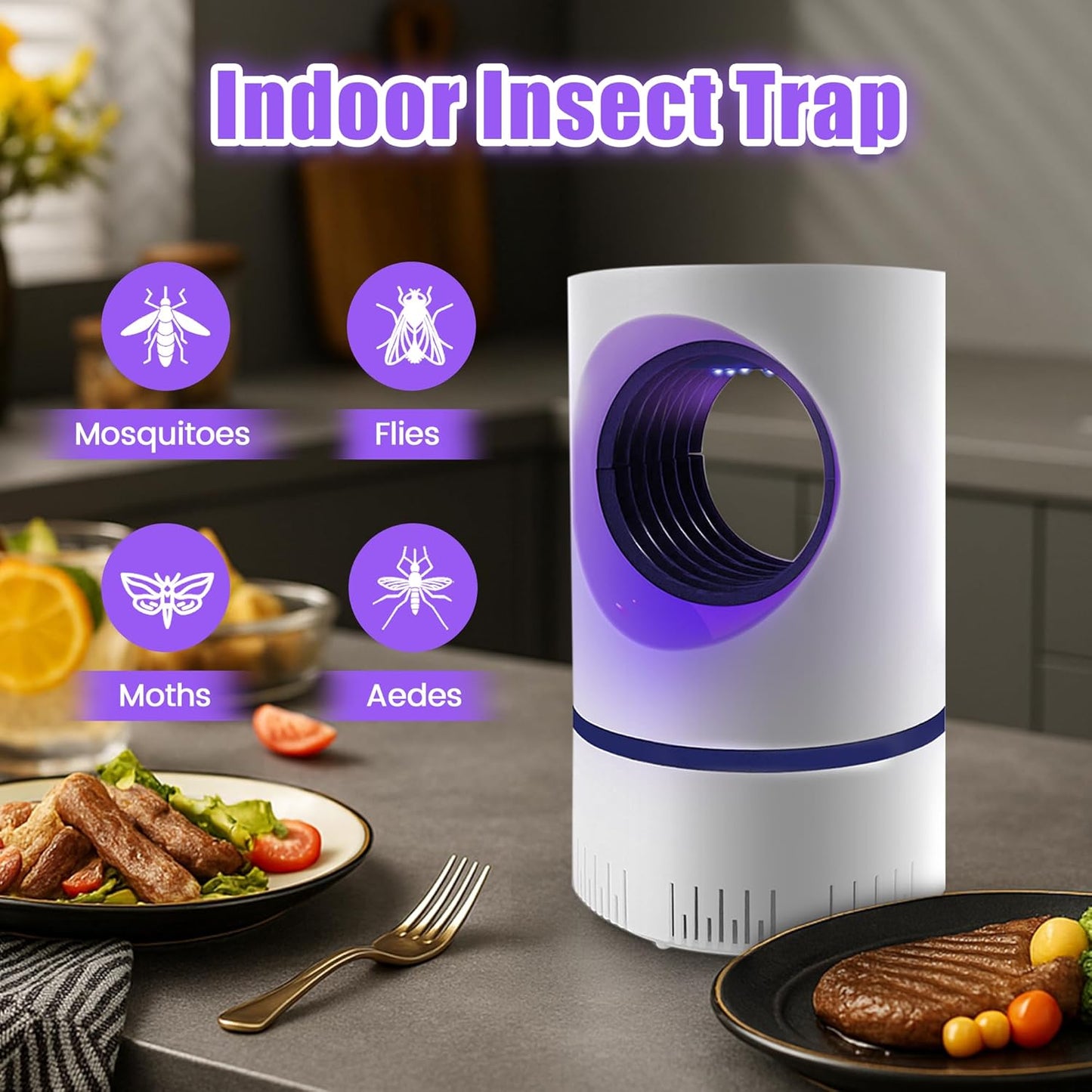 Flying Insect Trap Fruit Fly Traps Fan Powered Indoor Bug Catcher for Mosquitoes, Gnats, Moths & Fruit Flies, Silent & Effective (2, White)