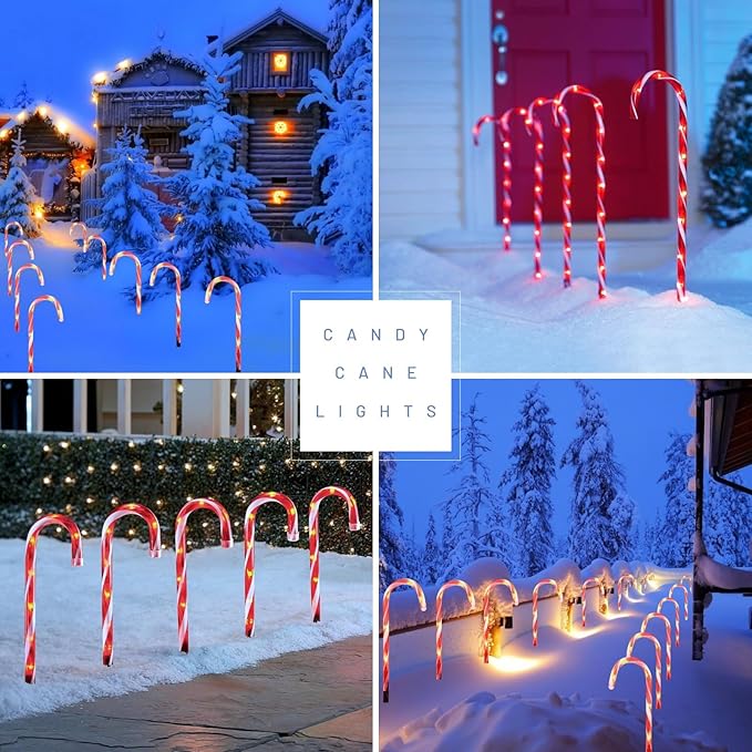 IDEAALS 24-Pack Solar Christmas Candy Cane Lights, Solar Pathway Lights Waterproof, Christmas Decorations Outdoor with 8 Modes for Party Patio Garden Lawn Yard Decor