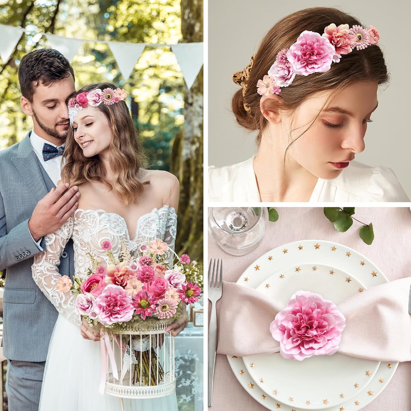 YYHUAWU Faux Flower Heads Mini Artificial Flower Heads Fake Peony Daisy Rose Flowers Multicolor Small Silk Daisy Flower Heads for Craft Garland Wedding Party DIY Home Decoration