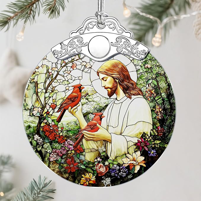 Jesus with Cardinals Ornament, Christian Christmas Ornament, Religious Christmas Decor, Jesus Christ Decoration, Memorial Gift, Christian Gifts, Religious Gifts, Gift Idea