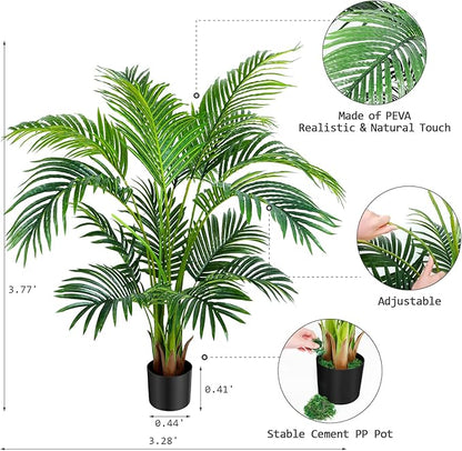 Worth Garden 4ft Artificial Areca Palm Plant, Fake Cane Palm Silk Tree Indoor Outdoor, Dypsis Lutescens, 47in Realistic Faux Silk Plants for Office Decoration