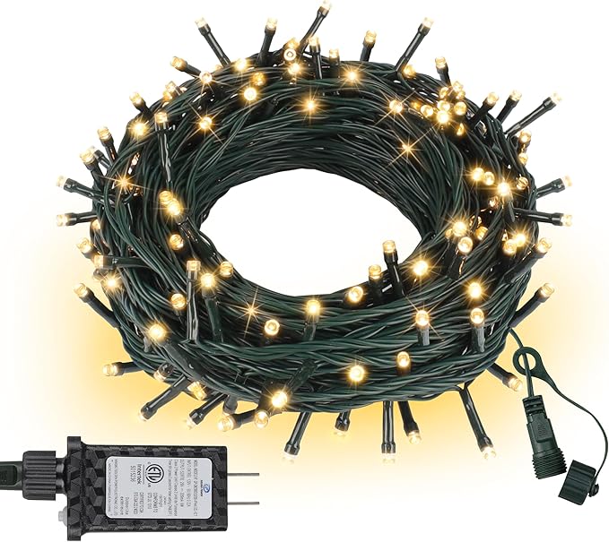 Christmas Lights 33FT 100 LED 8 Modes with Timer Connectable Decorative String Lights for Xmas Tree Patio Party Warm White