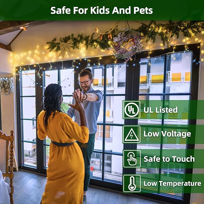 504 LED Christmas Lights with 112Drops, 50ft 12 Modes Warm White Fairy String Lights with Timer Dimmable, Waterproof Twinkle Lights for Indoor Outdoor Holiday Wedding Party Eaves Yard Christmas Decor