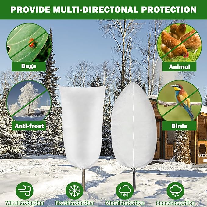 4 Pack Plant Covers Freeze Protection, 31.5" W x 47.3" H Winter Frost Protection Blankets Frost Cloth Plant Freeze Protection with Zipper Drawstring for Outdoor Plants (White)