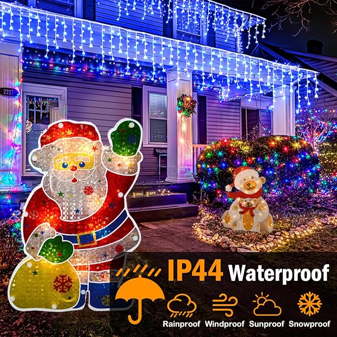Christmas Lights Outdoor, 2 Pack Total 98FT 960 LED Ice Lights for Outside with 180 Drops Clear Wire 8 Modes Timer, Plug in Waterproof for Holiday Eaves Yard Roof Party Christmas Decor (Blue)