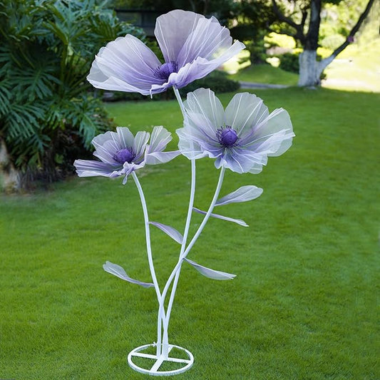 Giant Flowers for Decoration,3-Head Large Artificial Silk Flower with Standing Stems and Base for Party Banquet Wedding Reception Background Decor Home Decor (Purple Gradient)