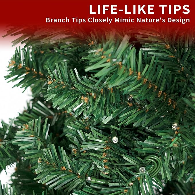 7FT Christmas Tree with Lights,Artificial Christmas Tree with 500 LED Lights and 1592 Branch Tips,Xmas Tree with Foldable Stand Perfect for Indoor&Outdoor,Christmas Decoration for Party by DNKMOR