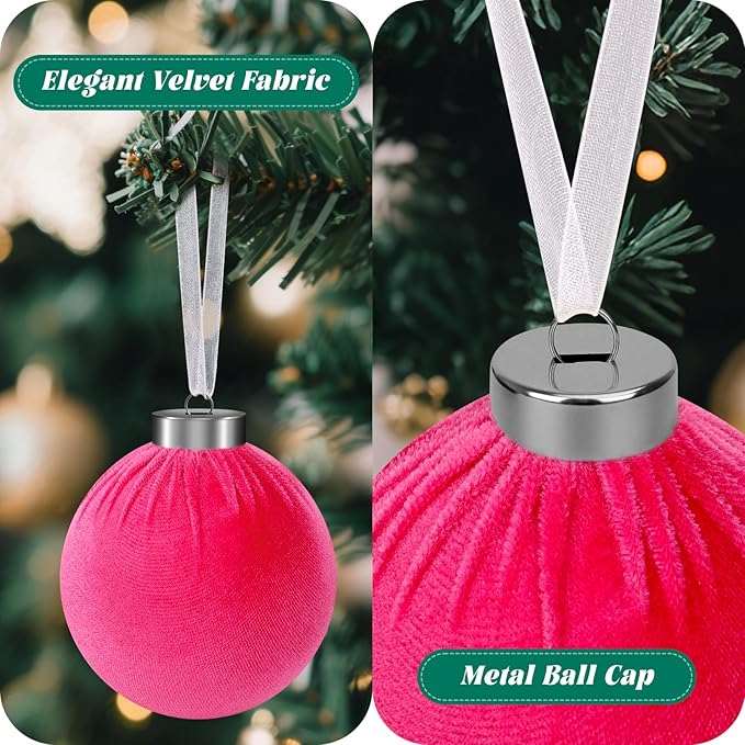 9 Pcs Pink Christmas Tree Ornaments Set, 80mm/3.15in Large Velvet Christmas Balls for Xmas Tree Decorations Shatterproof Hanging Flocked Balls Ornaments Hot Pink