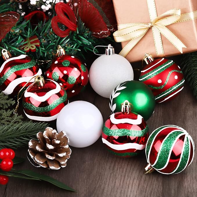 MCEAST 16 Pieces 3.15 Inches Christmas Balls Christmas Tree Pendants Shatterproof Decorative Baubles Balls for Christmas Tree Decoration, Red, Green, White