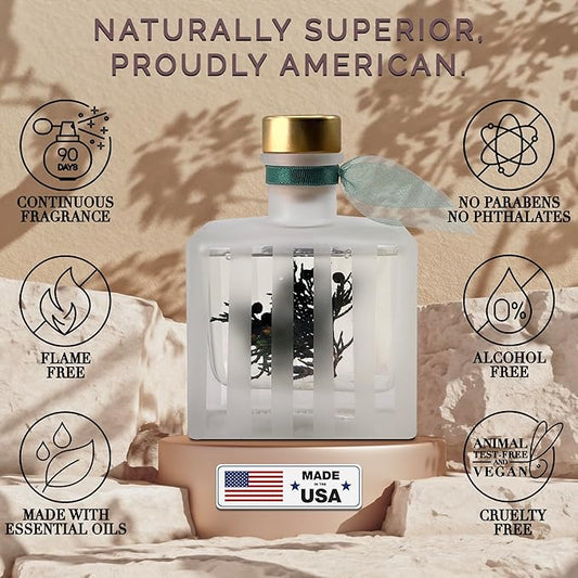 LOVSPA Reed Diffuser Set, Fraser Fir Scented Oil Diffuser with Sticks, Home Fragrance Accessories for Bathroom Shelf Decor, Aroma Diffusers for Home or Office Desk, USA Made