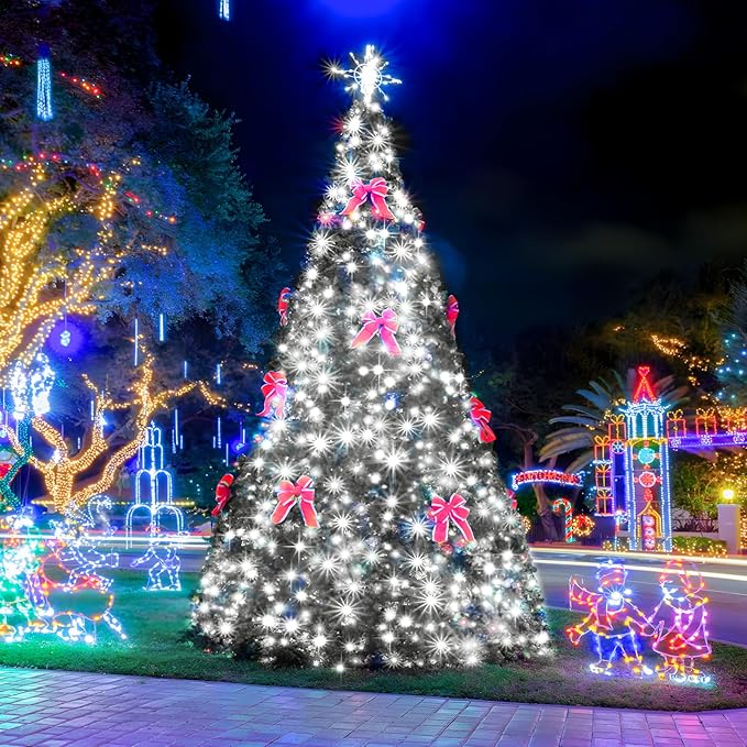 SAUIRS 600FT 1500 LED Christmas Lights Outdoor String Lights with 8 Modes Timer Waterproof Fairy Light Plug in for Outside Indoor Party Xmas Palm Tree Yard Wedding Decorations(Cool White)