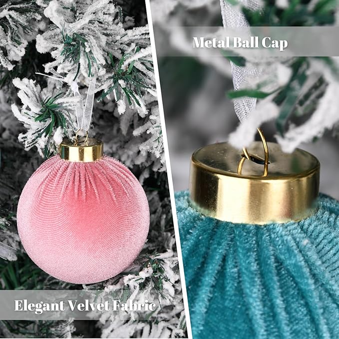 Velvet Christmas Ornaments Balls for Tree - 15pcs Pink & Teal Christmas Ornaments Shatterproof for Xmas Decorations - Multicolor Pink Teal Beige 80mm 3.15inch