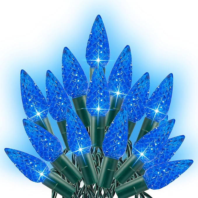 Dazzle Bright 100 LED C6 33 FT Waterproof Connectable Green Wire Fairy Lights, 8 Modes Christmas String Lights for Indoor Outdoor Home Garden Yard Xmas Tree Decorations (Blue)