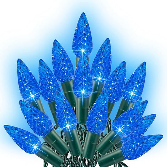 Dazzle Bright 100 LED C6 33 FT Waterproof Connectable Green Wire Fairy Lights, 8 Modes Christmas String Lights for Indoor Outdoor Home Garden Yard Xmas Tree Decorations (Blue)