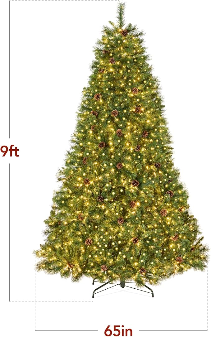 Best Choice Products Full Scotch Pine Christmas Tree, 9ft Pre-Lit Holiday Decor w/ 2,000 Twinkling Micro LED Lights, 2-in-1 White & Multicolor