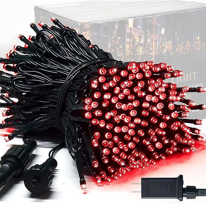 JMEXSUSS 250 LED Red Christmas Lights Indoor Outdoor Waterproof with 8 Modes, 91.5ft Expandable Red String Lights for Bedroom Tree Patio Garden Party Holiday Decorations