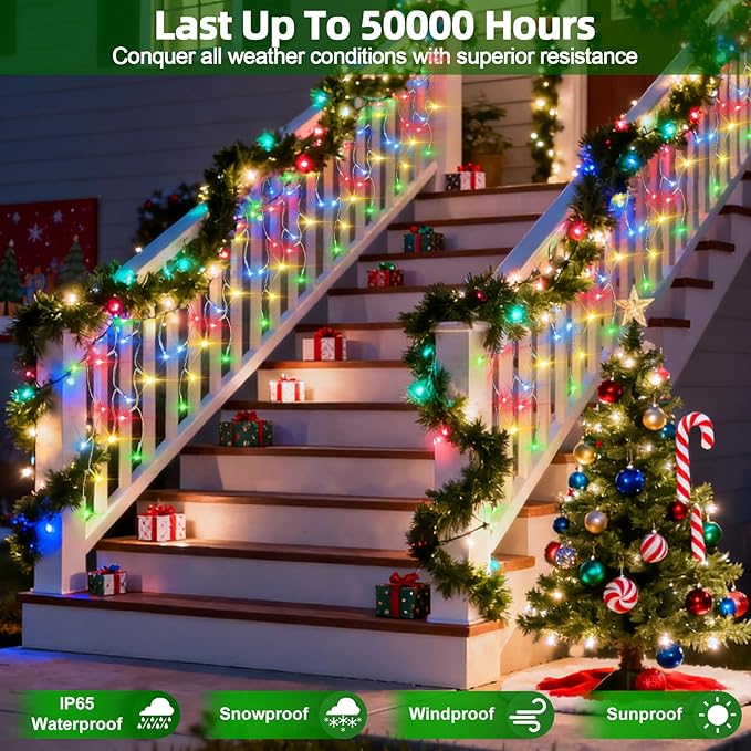 810 LED Christmas Lights with 180Drops, 82ft 12 Modes Multicolor Fairy String Lights with Timer Dimmable, Waterproof Twinkle Lights for Christmas Indoor Outdoor Holiday Wedding Party Eaves Decorations