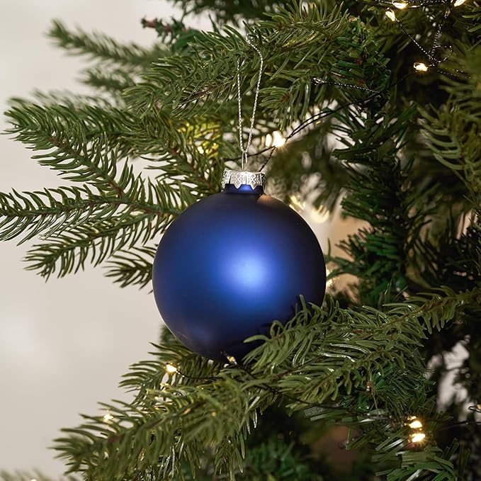 DN DECONATION Christmas Balls Decor Set of 9, Blue Glass Christmas Tree Hanging Ball Ornaments, 3.14” Xmas Tree Decorative Ornaments for Home Holiday Party Decor Winter Gifts Indoor