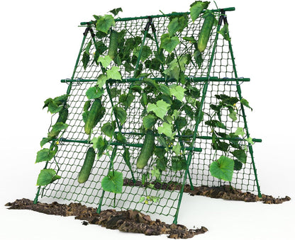 Cucumber Trellis, 4ft x 4ft Green Metal A-Frame Garden Trellis for Climbing Plants – Support for Cucumbers, Tomatoes, Peas, Beans, and Vines, Includes Netting, Fits Raised Beds
