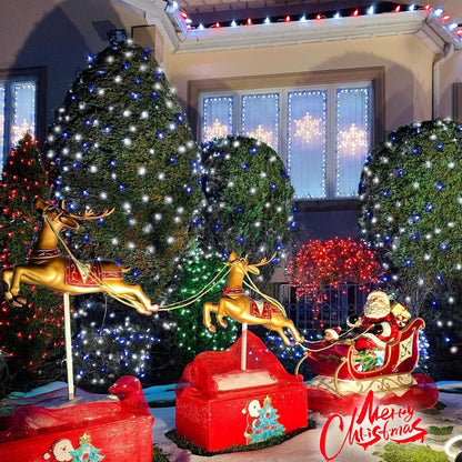 QITONG 4 Pack Blue and White Solar Fairy Lights, Each 33ft 100 LED Christmas String Light, 8 Modes Silver Wire Mini Twinkle Lighting for Tree Garden Yard Christmas