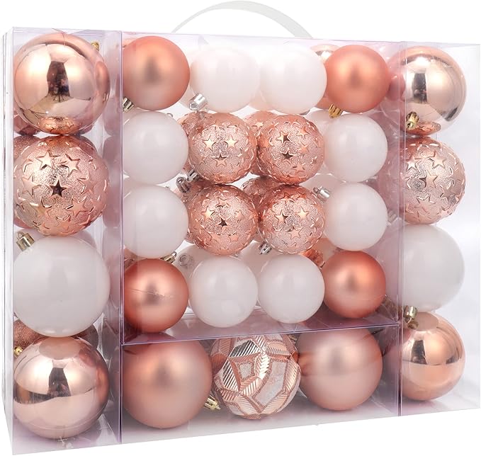 87ct Christmas Ball Ornaments Set Shatterproof Seasonal Hanging Decorations with Reusable Hand-held Gift Package for Xmas Tree Holiday Party and Home Decor, Rose Gold