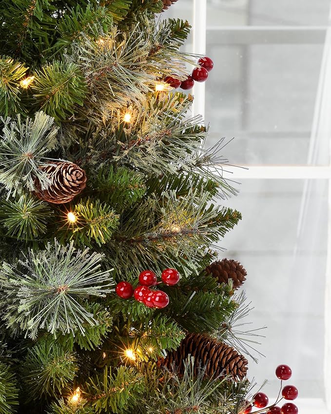 3ft Pre-Lit Artificial Christmas Tree with 70 LED Lights Mini Xmas Trees, Cement Burlap Base Basin, for Home Tabletop, Green