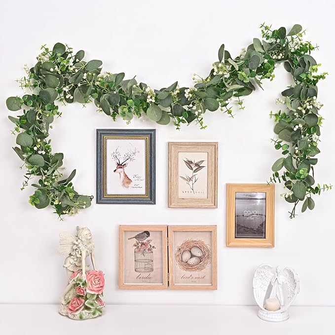 Dolicer 2 Packs 6FT Artificial Eucalyptus Garland, Faux Greenery Garland Fake Vines Hanging Silver Dollar Eucalyptus Leaves for Wedding Backdrop Arch Table Wall Party Home Decor