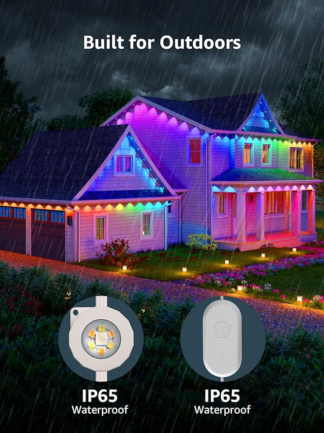 Lepro E1 AI Permanent Outdoor Lights APP Control, 50ft 30 LED Smart RGB+IC+Warm/Cool White House Eave Light for Halloween Christmas, Alexa Google Enabled, 2.4 GHz WiFi/Bluetooth, NO Remote Controller
