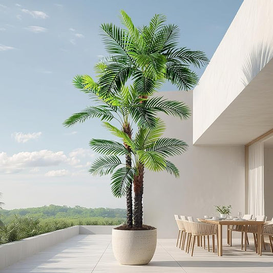 9.1FT Artificial Phoenix Palm Tree Artificial Plants Indoor Outdoor Large Faux Coconut Silk Palm Tree Tropical Fake Tree Faux Sago Palm Plant for Modern Farmhouse Yard Outside Patio Poolside