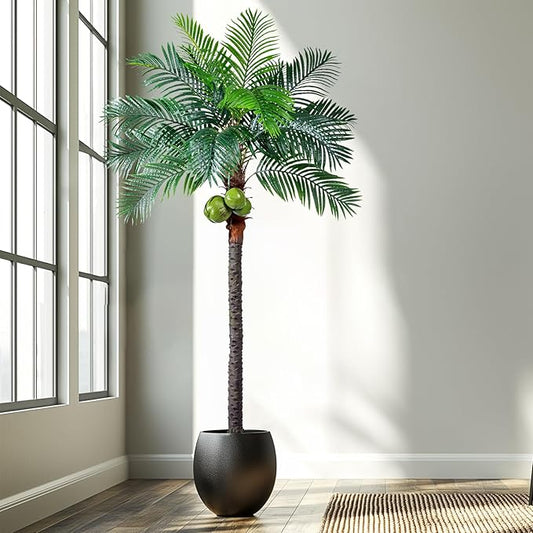 8.2FT Artificial Phoenix Palm Tree with Coconut Fruit Artificial Plants Indoor Outdoor Large Faux Coconut Palm Tree Tropical Fake Palm Plant for Modern Farmhouse Yard Outside Patio Poolside