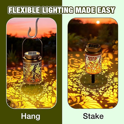 Cooo 6 Pack Solar Lanterns Outdoor Waterproof Hummingbird Red_Sage Solar Pathway Lights Landscape Path Christmas Gifts for Women Mom Grandma for Outdoor Table Lamps Garden Yard Backyard Decor -Gold