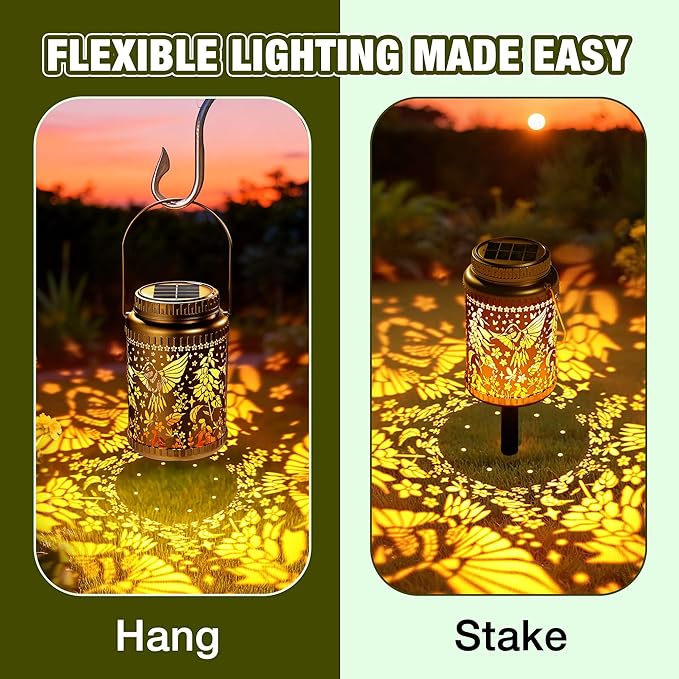 Cooo 4 Pack Solar Lanterns Outdoor Waterproof Hummingbird Red_Sage Solar Pathway Lights Landscape Path Christmas Gifts for Women Mom Grandma for Outdoor Table Lamps Garden Yard Backyard Decor -Gold