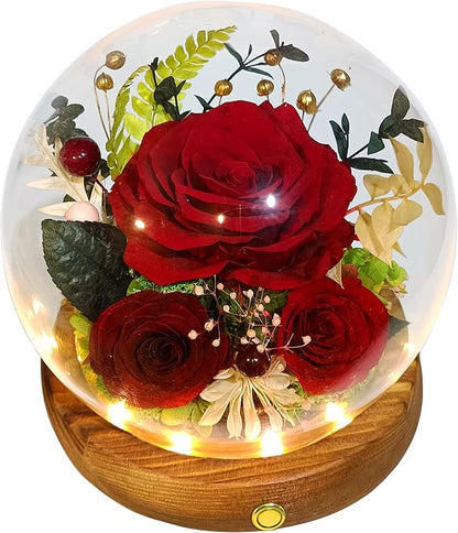 Valley of Rain & Forest Long-Lasting Real Flowers, Unique Floral Gift for You to Send Love for All Occasions, for Indoor Decoration (Dark Red Rose Arrangement)