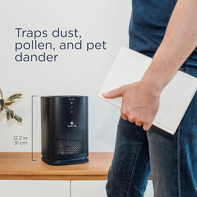 Medify MA-14 Air Purifier with True HEPA H13 Filter | 470 ft² per Hour for Smoke, Odors, Pollen, Pets | Removal to 0.1 Microns | Black, 1-Pack