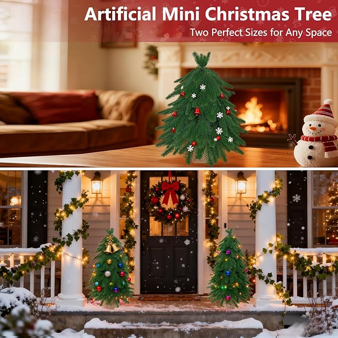 20IN Small Mini Christmas Tree for Tabletop, 1PC Artificial Desktop Christmas Tree with Norfolk Pine Top Design, Small Xmas Tree with Burlap Base for Table Desk Home Christmas Decor