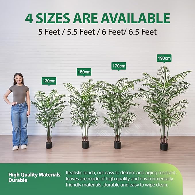 Artificial Areca Palm Plant 5Ft Fake Tropical Palm Tree, Perfect Faux Dypsis Lutescens Plants in Pot for Indoor Outdoor House Home Office Garden Modern Decoration Housewarming Gift,1Pcs