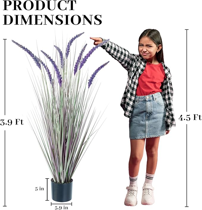 KOL 4ft 2-Pack Artificial Veronica Horsetail Reed Grass – 47in Tall Faux Purple Grass Plants in Pots, UV Resistant Fake Greenery for Indoor Outdoor Home, Office, Patio & Wedding Décor