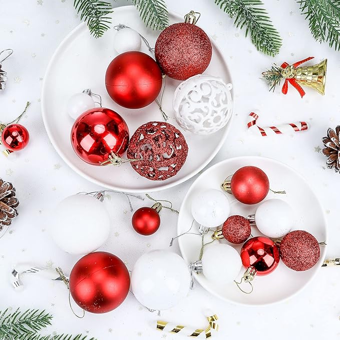 Aitsite 100 Pack Christmas Tree Ornaments Set Mini Shatterproof Holiday Ornaments Balls for Christmas Decorations (Red and White)