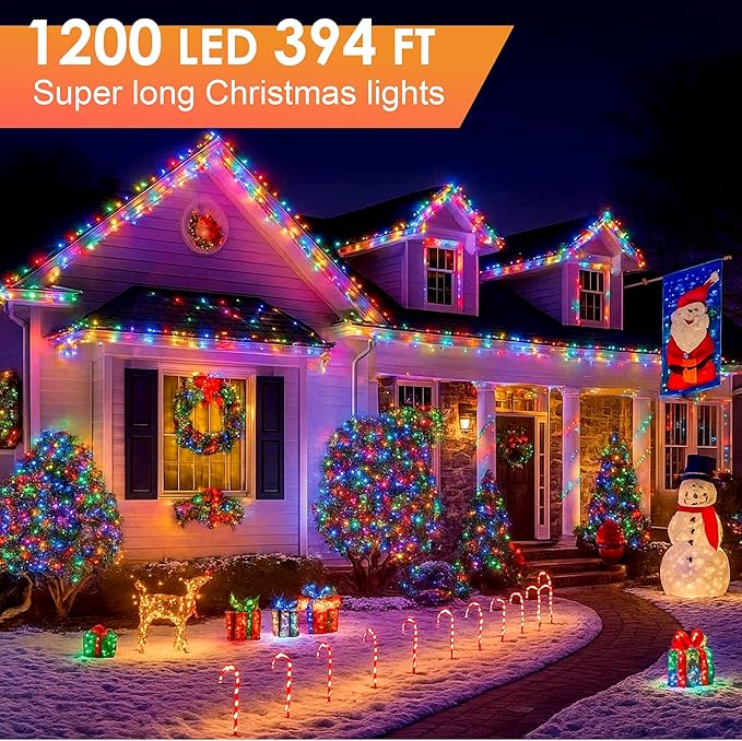 Christmas Lights 1200 LED 394 FT, IP67 Waterproof Christmas Tree Lights with 8 Modes, Outdoor String Lights with Timers & Memory Function, Xmas Light for Holiday Decor (Multicolored)