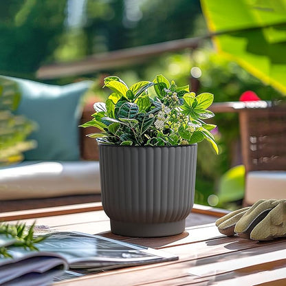 T4U 6 Inch Self Watering Pots for Indoor Plants, 6 Pack Plant Pots, Self Watering Planter for Indoor Plants, Durable Plastic Pots, Flower, Succulents (6 Pack, 6", Gray)