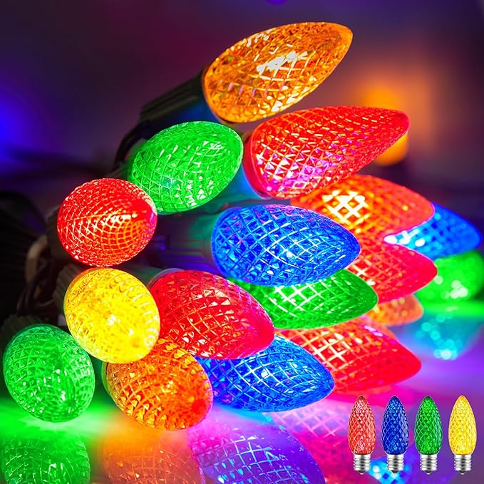Minetom C9 Christmas String Lights, 100 Ft Multicolor Outdoor Christmas Lights, 100 Strawberry LED Bulbs, Connectable UL Certified for Indoor Roofline Holiday Backyard Xmas Decor