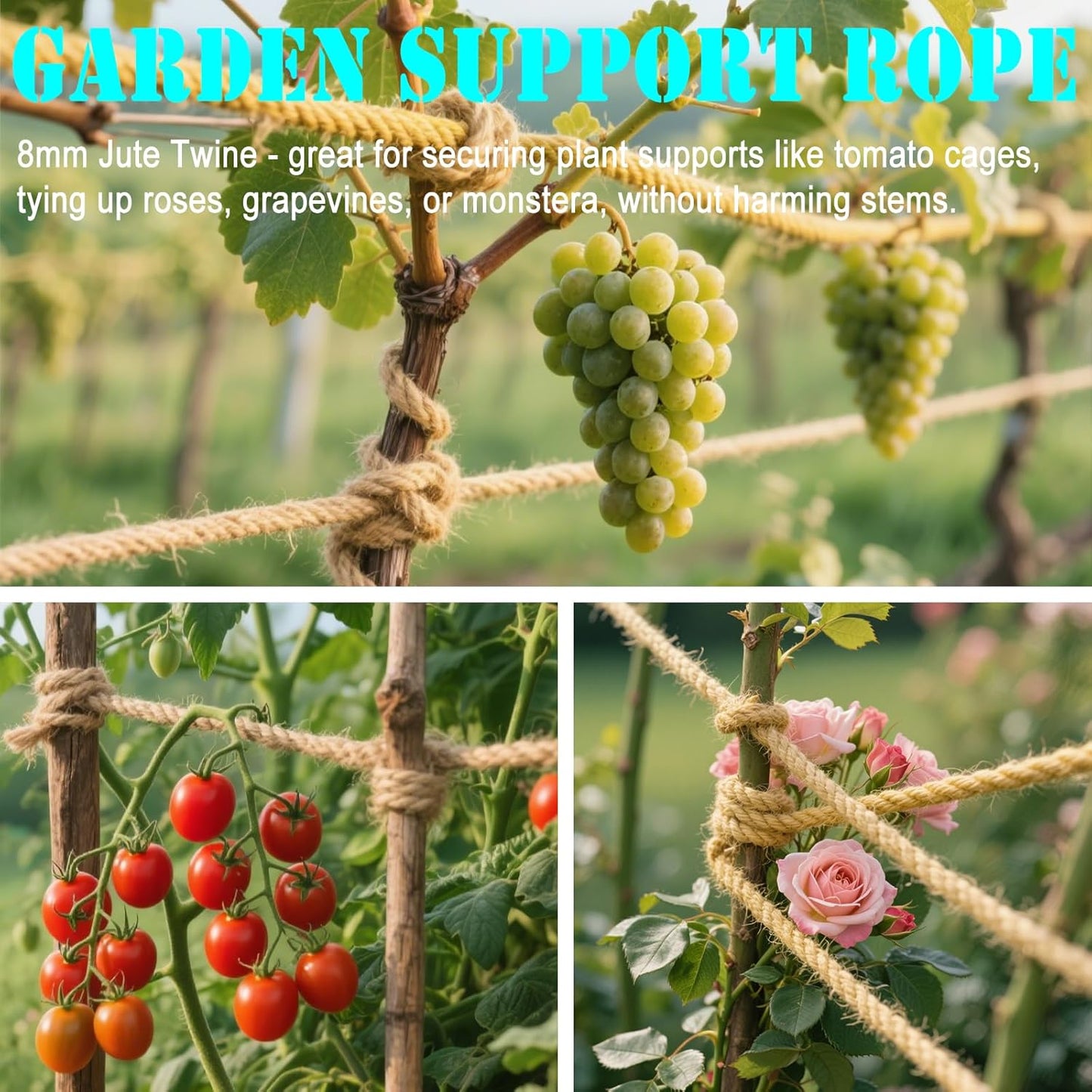 8mm Jute Twine Rope - 164ft Heavy Duty Natural Jute String for Gardening, Crafts, Packaging, DIY Projects & More - Strong, Durable & Biodegradable - Perfect for Plant Tying, Home Decor & Outdoor Use