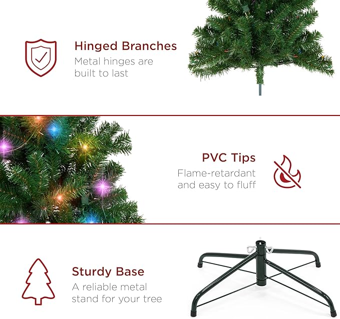 Best Choice Products Prelit Artificial Christmas Tree, 9ft Premium Lighted Realistic Spruce Holiday Décor w/Multicolor LED Lights, Easy Assembly