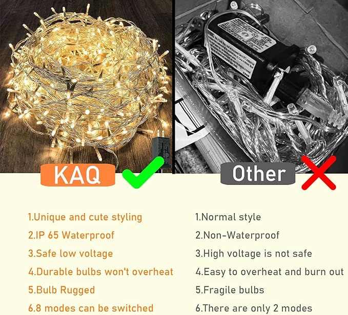 66FT 200LED Christmas String Lights Outdoor/Indoor, Extendable Twinkle Fairy Lights Waterproof Clear Wire with 8 Modes&Timer Function for Garden Bedroom Patio Christmas Tree Decorations (Warm White)