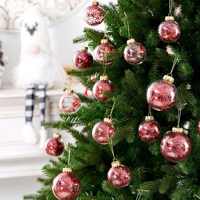 Christmas Ornaments Ball Set-Shatterproof Clear Plastic Decorative Baubles for Xmas Tree House Holiday Wedding Party Decoration,20pcs Red