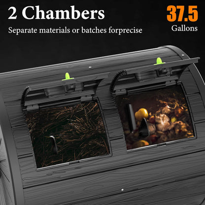 DRATO Compost Bin Outdoor 37.5 Gallon All-Season Dual Chamber Tumbling for Garden, Kitchen, Yard, Outdoor (Black)