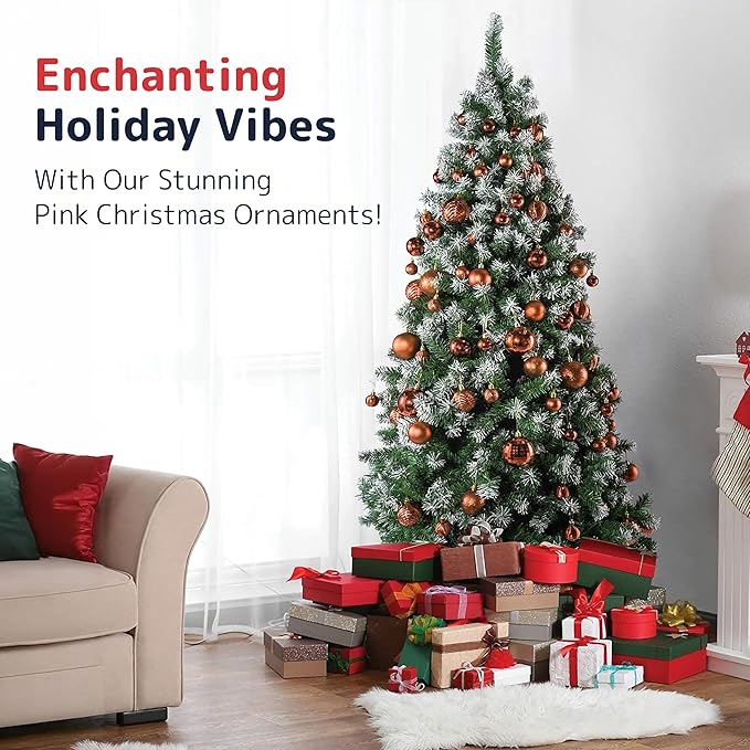 PREXTEX Christmas Tree Ornaments - Copper Orange Christmas Ball Ornaments Set for Christmas, Holiday, Wreath & Party Decorations (36 pcs - Small, Medium, Large) Shatterproof, 3 Size Combo